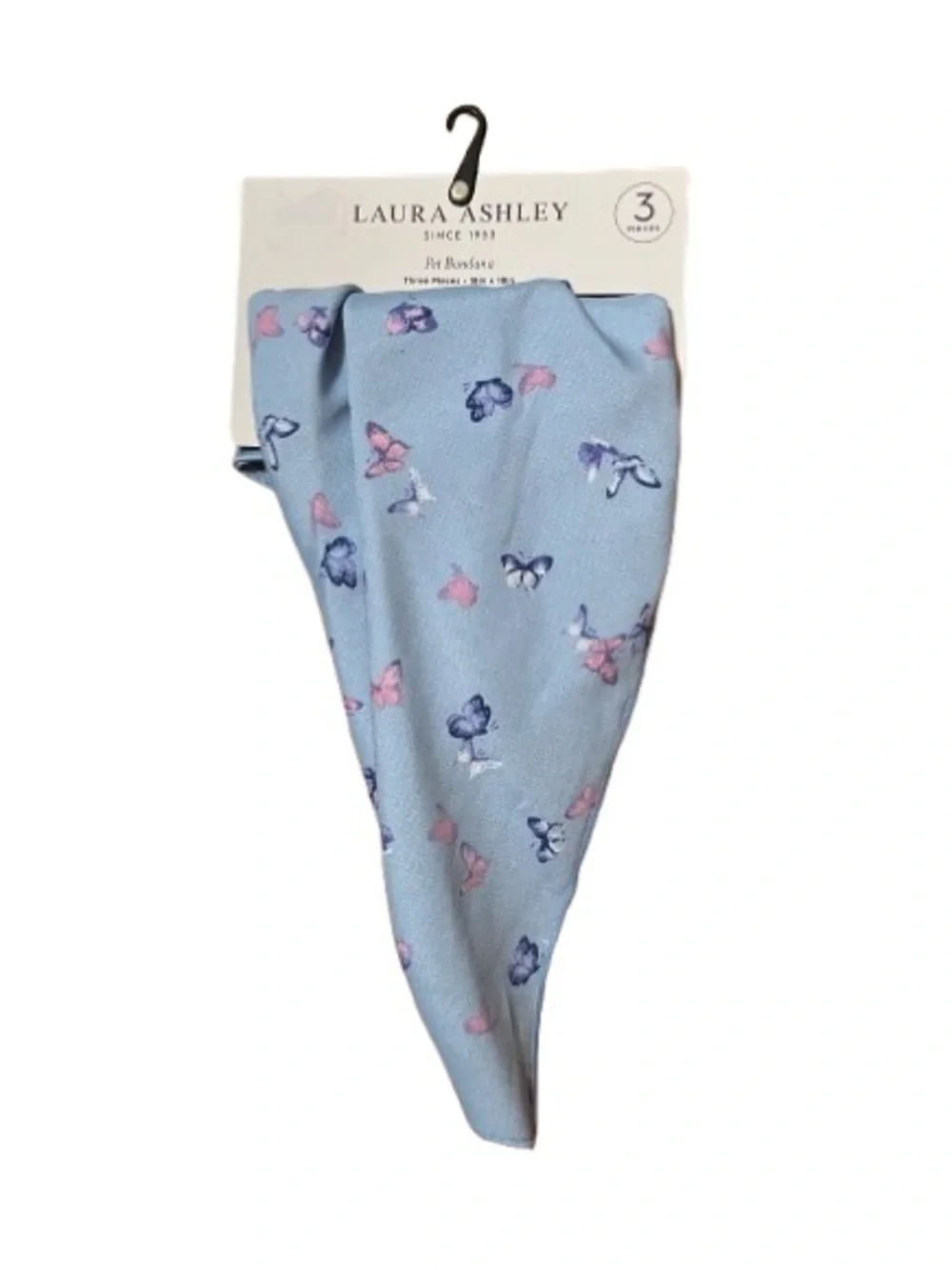 NWT Laura Ashley 3 Pack Light Blue Dog Bandannas with Pink & Purple Butterflies